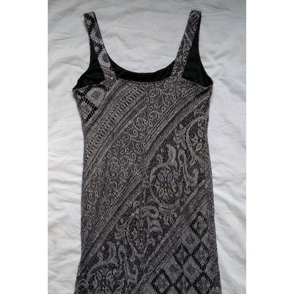 Vintage S.L. Fashions Black Silver Flapper Gothic Maxi Dress Fringe Size 8 - Picture 8 of 10